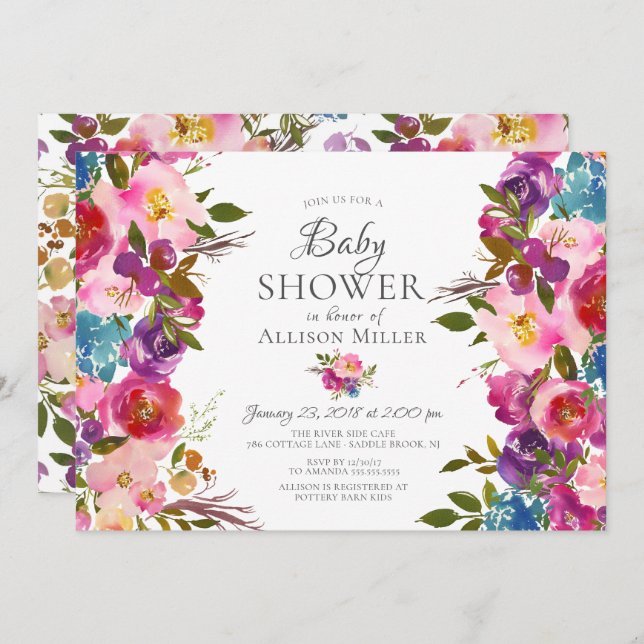 Invitations de douche à bulle rose violet (Devant / Derrière)