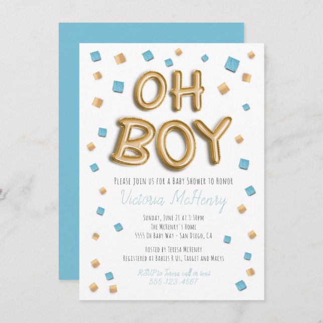 Invitations de douche bébé à huile d'or moderne (Devant / Derrière)