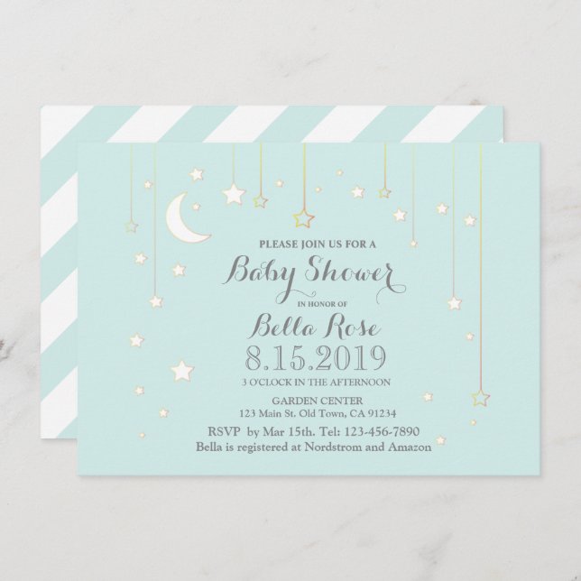 Invitations de douche bébé avec étoile grise Mint (Devant / Derrière)