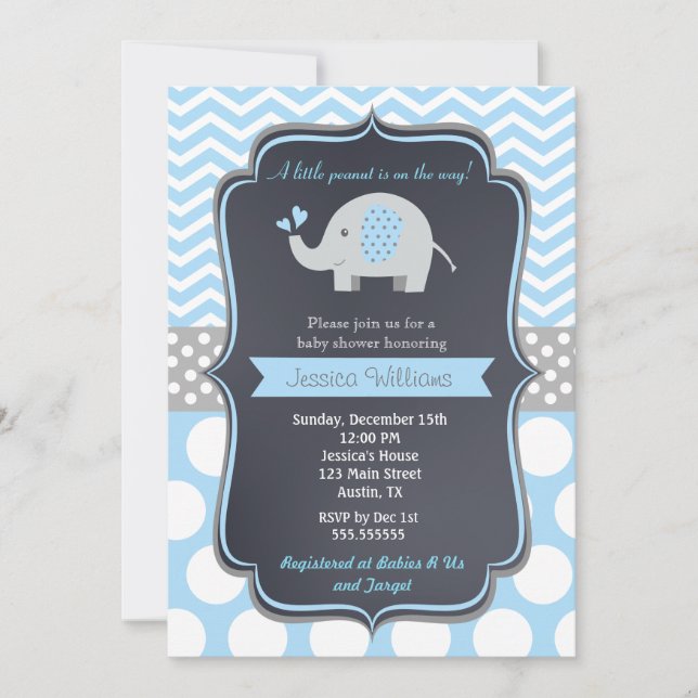 Invitations de douche bébé éléphant (Devant)