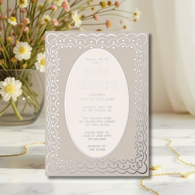 Invitations De Douche Bébé Foil Sexe Taupe Neutre (Créateur téléchargé)