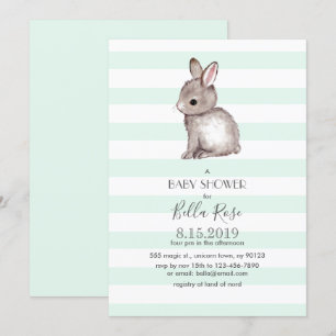 Invitations de douche bébé lapin gris à la menthe