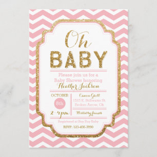Invitations De Douche Bébé Rose Et Or, Baby Girl