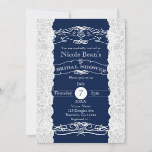 Invitations de DOUCHE Bleu & Blanc en dentelle