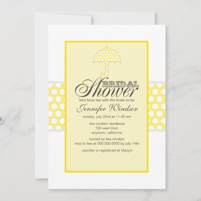 Invitations De Douche Bridal Canary Jaune Et Grey (Devant)
