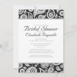 Invitations De Douche Bridal De Paisley Noir Et Bl