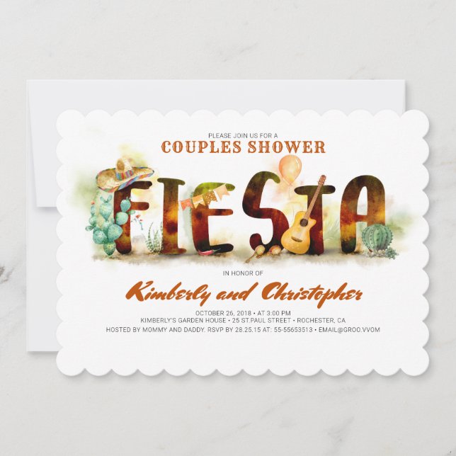 Invitations de douche Fiesta Couples Mexicaine (Devant)