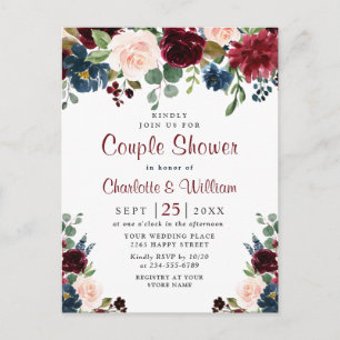 Invitations de douche Floral Couple de la marine d