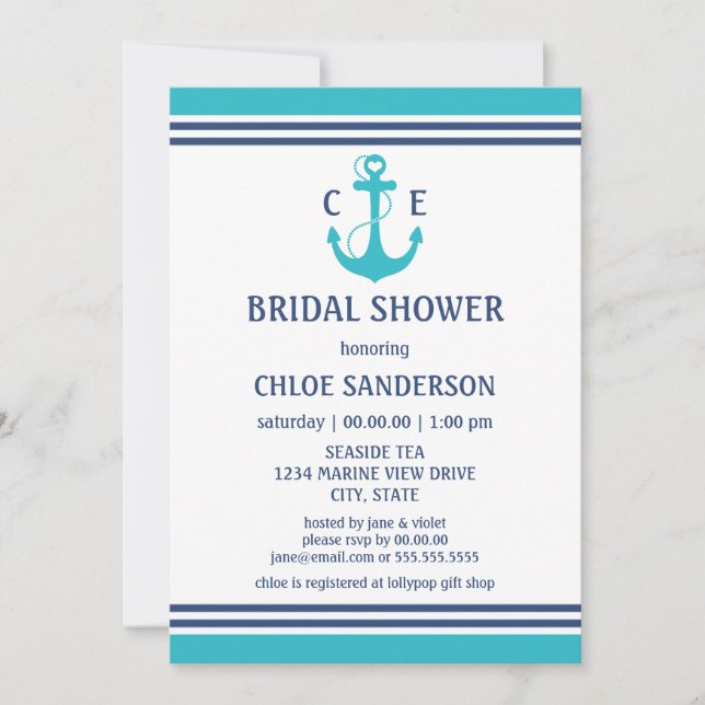 Invitations de douche nautique bleu clair (Devant)