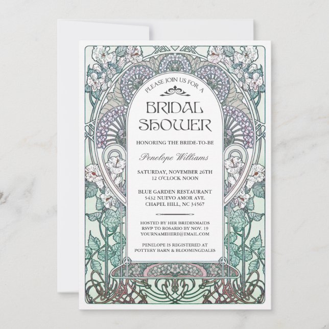 Invitations de douche nuptiale Art nouveau V.04 (Devant)