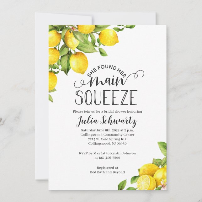 Invitations de douche nuptiale au citron - Squeeze (Devant)