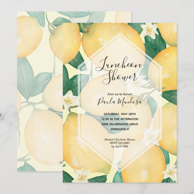 Invitations de douche nuptiale aux citrons aquarel (Devant / Derrière)