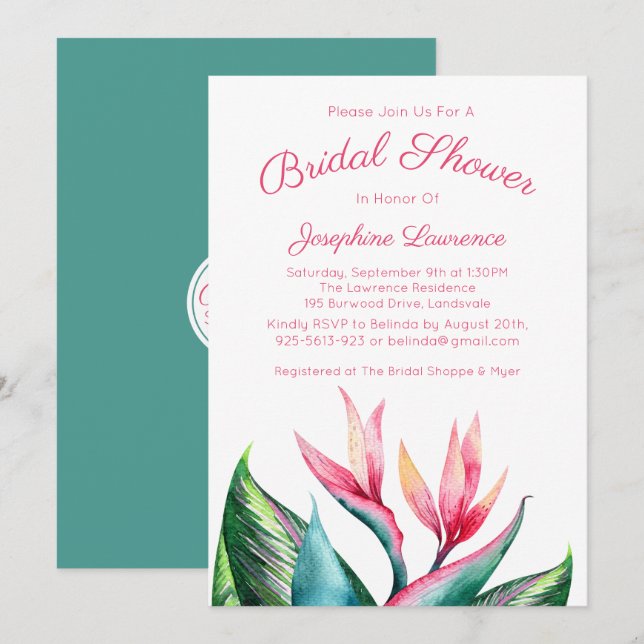 Invitations de douche nuptiale Bird of Paradise (Devant / Derrière)