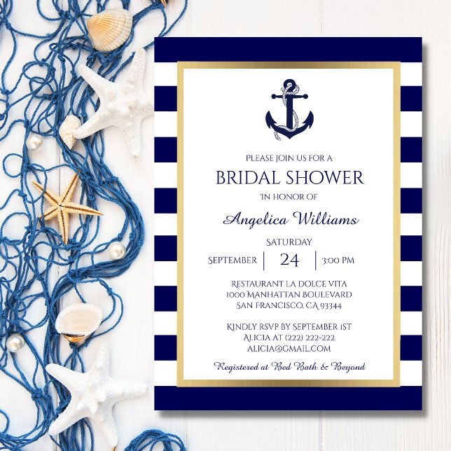 Invitations de douche nuptiale bleu/blanc de la ma (Créateur téléchargé)