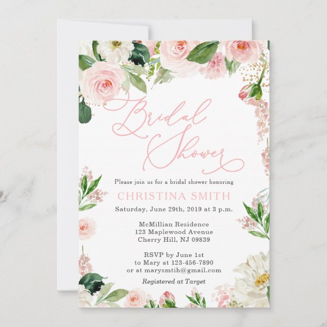 Invitations de douche nuptiale Blush Floral (Devant)