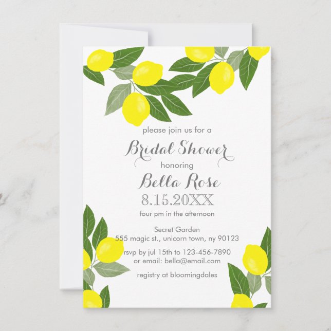 Invitations de douche nuptiale Boho Citrus Lemon (Devant)