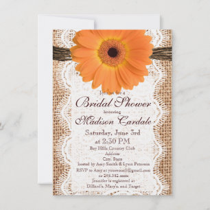Invitations de douche nuptiale Burlap Orange Daisy