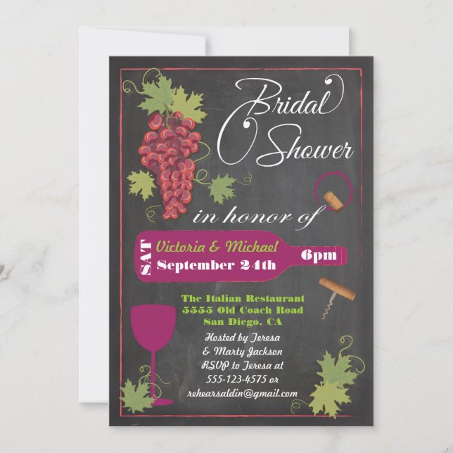 Invitations de douche nuptiale Chalkboard Wine (Devant)