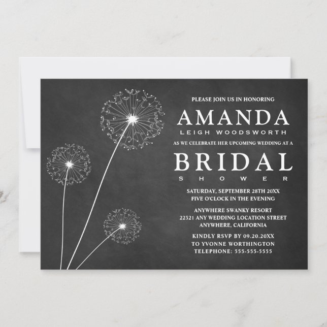 Invitations de douche nuptiale Dandelion Chalkboar (Devant)
