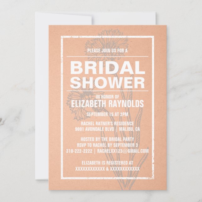 Invitations de douche nuptiale de corail rustique (Devant)