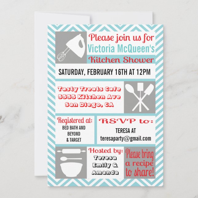 Invitations de douche nuptiale de cuisine moderne (Devant)