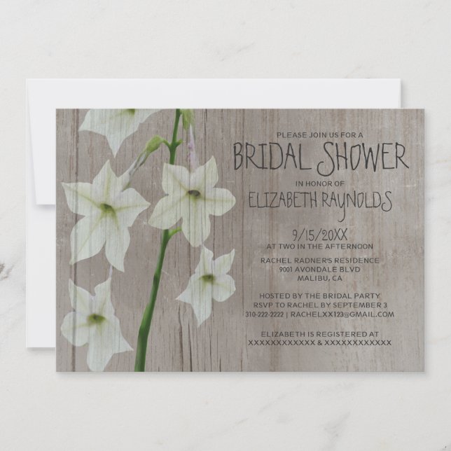 Invitations de douche nuptiale de Jasmin Rustique (Devant)