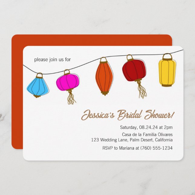 Invitations de douche nuptiale de Lanterne chinois (Devant / Derrière)