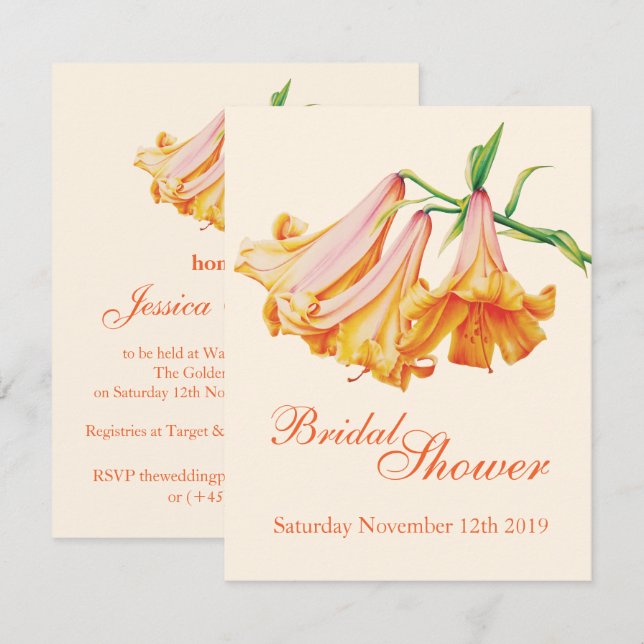 invitations de douche nuptiale de Lily bell (Devant / Derrière)