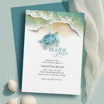 Invitations de douche nuptiale de plage | Tortue d