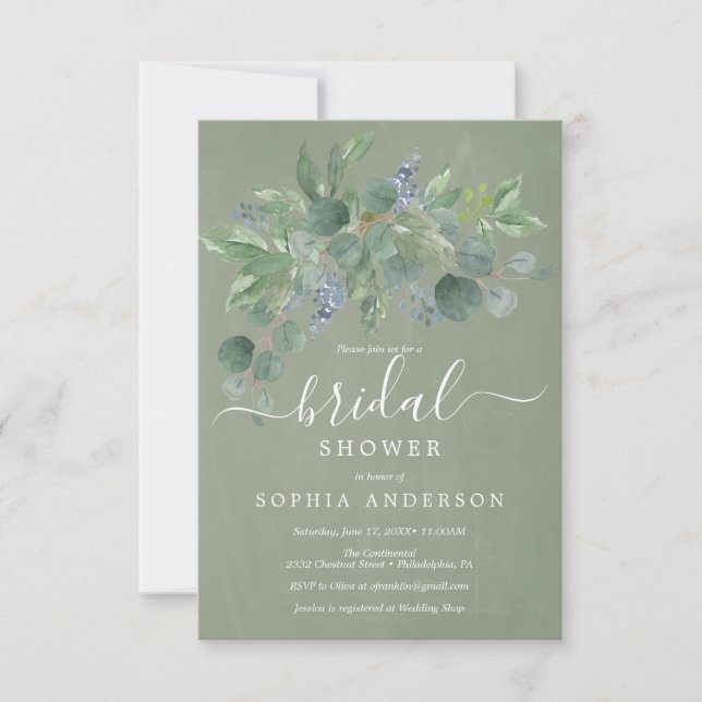 Invitations de douche nuptiale Dusty Blue Eucalypt (Devant)