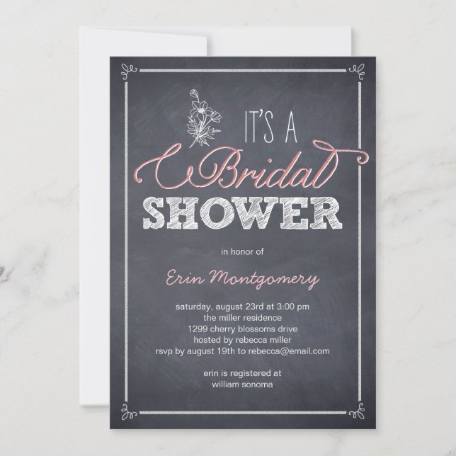 Invitations de douche nuptiale élégamment marquées (Devant)