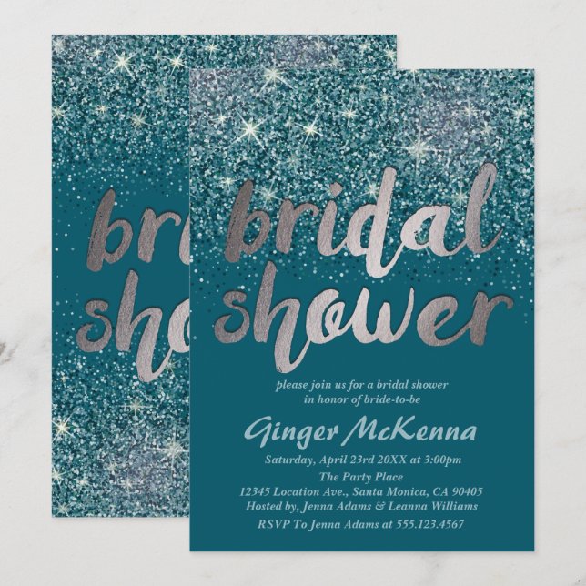 Invitations de douche nuptiale en argent et Partie (Devant / Derrière)