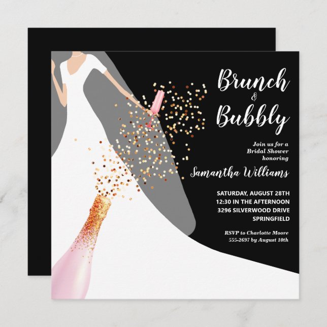 Invitations de douche nuptiale en noir et blanc (Devant / Derrière)