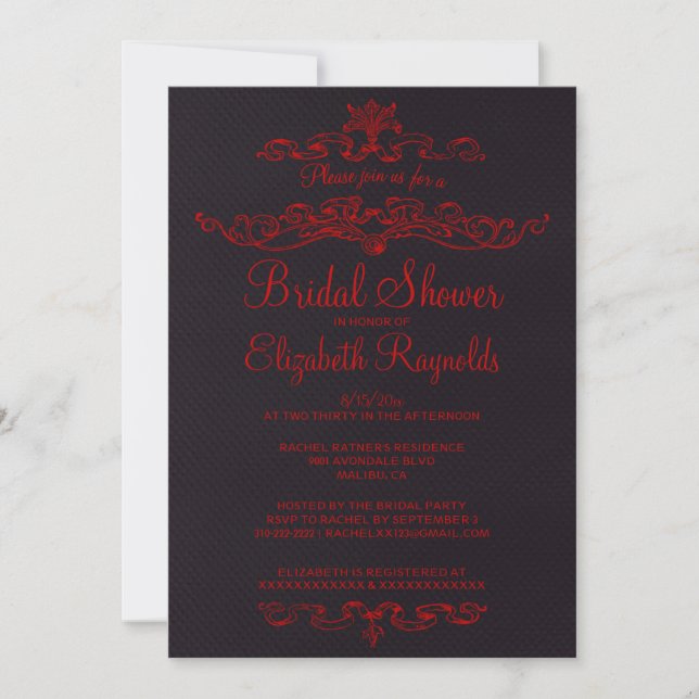 Invitations de douche nuptiale en noir et rouge de (Devant)