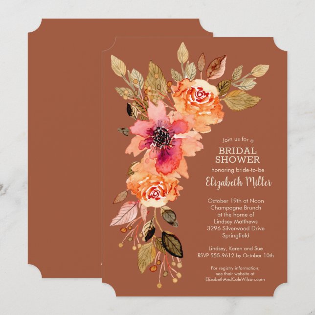 Invitations de douche nuptiale en terre cuite (Devant / Derrière)