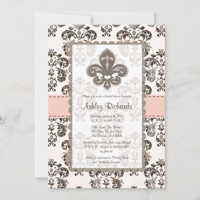 Invitations de douche nuptiale Fleur de Lis Brown  (Devant)