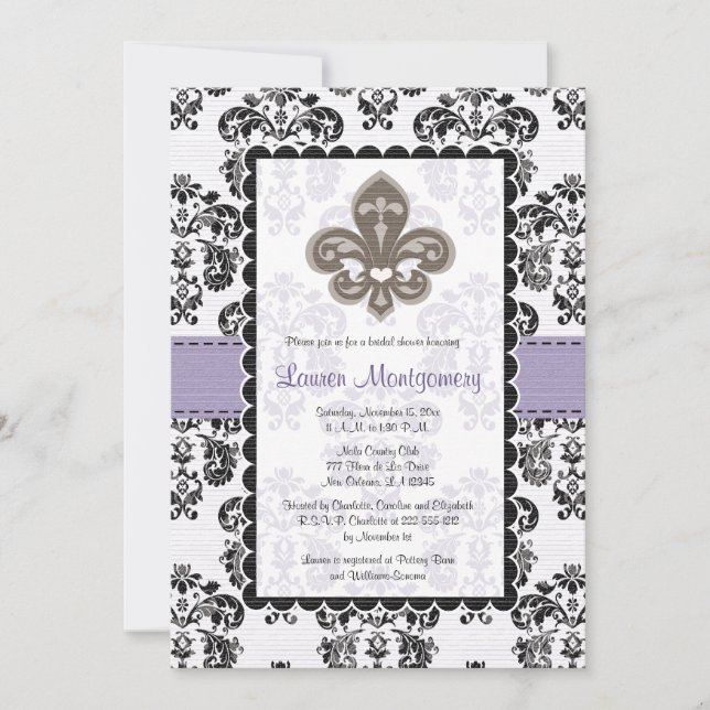 Invitations de douche nuptiale Fleur de Lis Or vio (Devant)