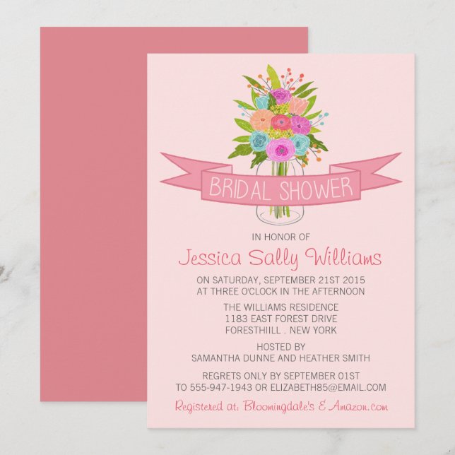 Invitations de douche nuptiale Floral Mason Jar (Devant / Derrière)