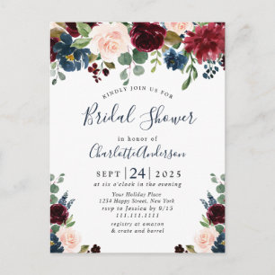 Invitations de douche nuptiale florale de la marin