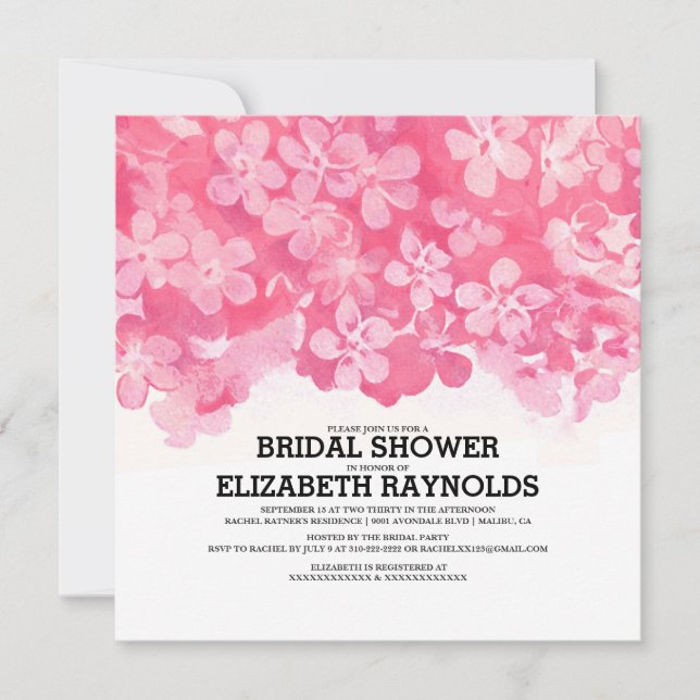 Invitations de douche nuptiale Fuchsia Fleurs (Devant)