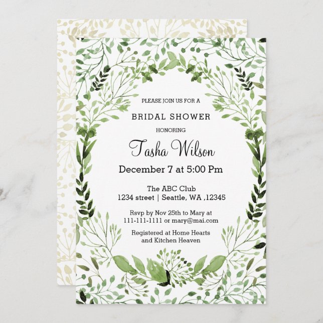 Invitations de douche nuptiale Glam Greenery (Devant / Derrière)