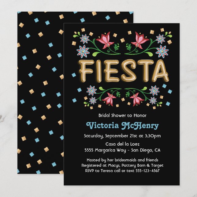 Invitations de douche nuptiale Gold Balloon Fiesta (Devant / Derrière)