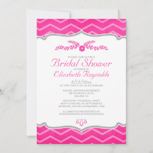 Invitations de douche nuptiale Hot Rose Zigzag