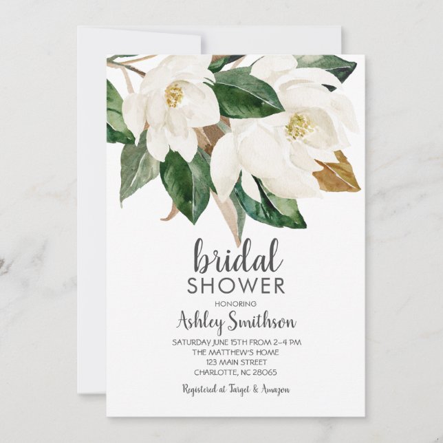 Invitations de douche nuptiale Magnolia, (Devant)