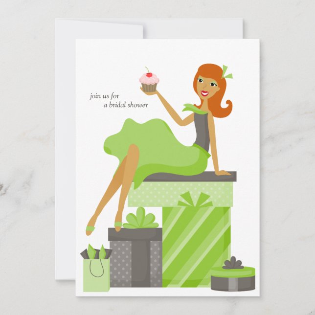 Invitations de douche nuptiale {Mariée à tête roug (Devant)