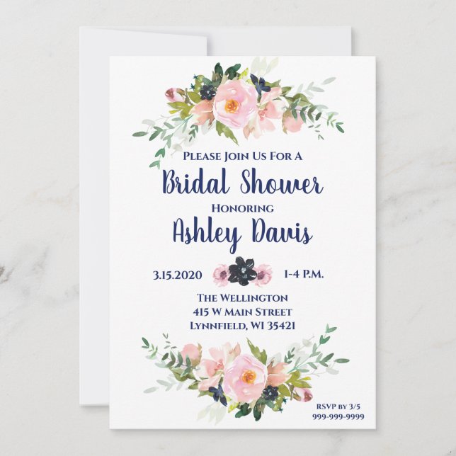 Invitations de douche nuptiale Marine rose Brunch  (Devant)