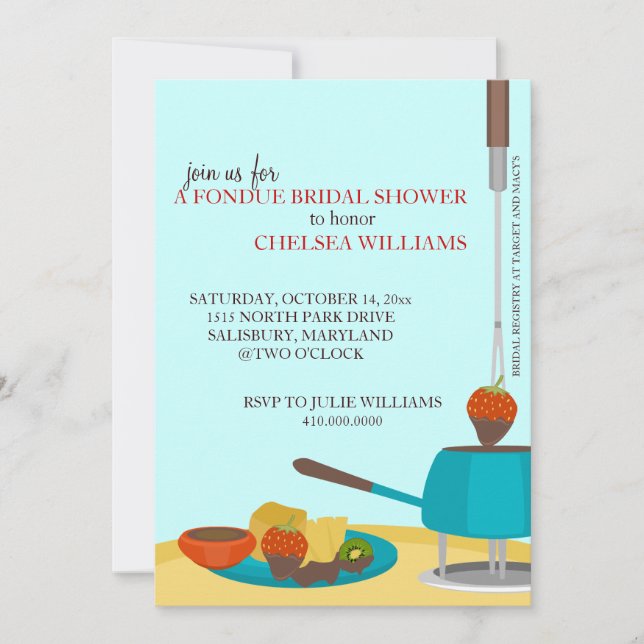 Invitations de douche nuptiale ou fête fondue (Devant)