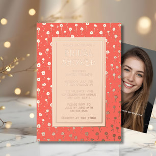 Invitations de douche nuptiale Peach Coral Foil