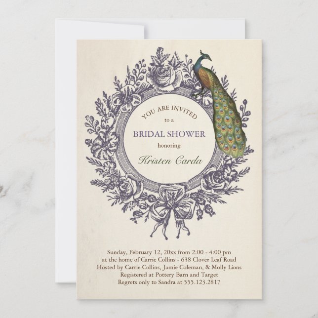 Invitations de douche nuptiale Peacock (Devant)