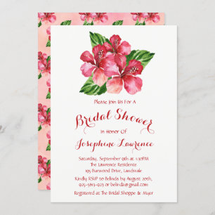 Invitations de douche nuptiale Red Hibiscus Waterc